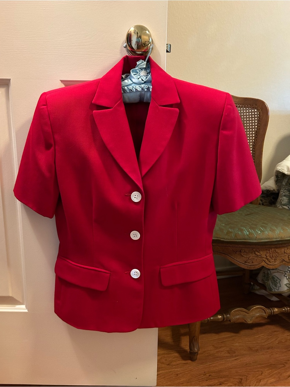 1980s Austin Reed Bright Red Short-Sleeve Pantsuit